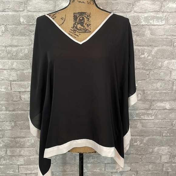 BCX Black Chiffon Cold Shoulder Poncho Top - Picture 1 of 6